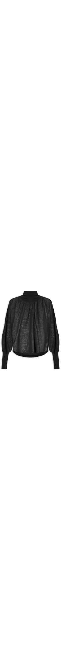 Blusa Feminina De Tricot Manga Bufante Com Lurex - Preto