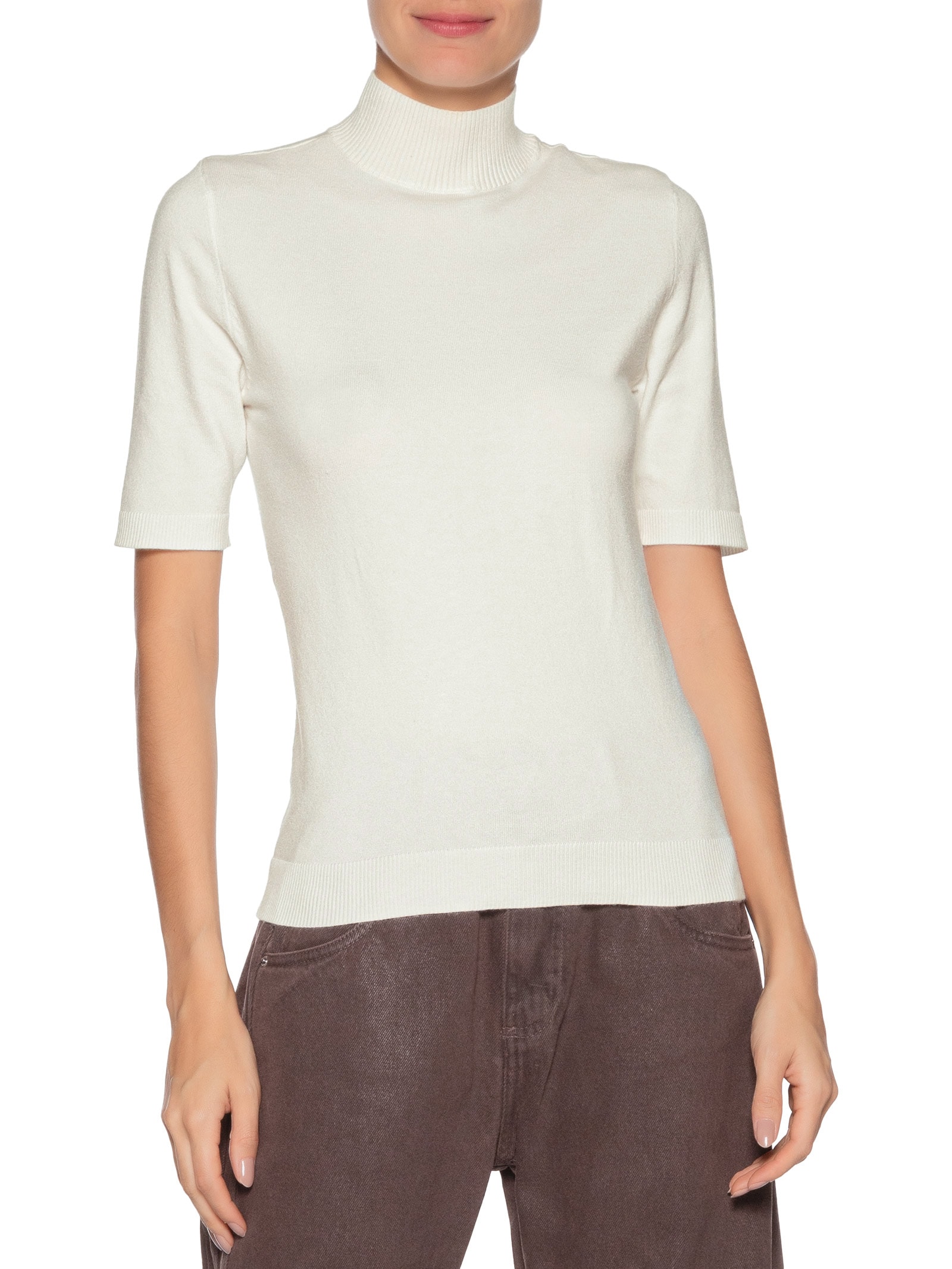 Blusa Feminina De Tricot Manga Curta Branco Animale Jeans
