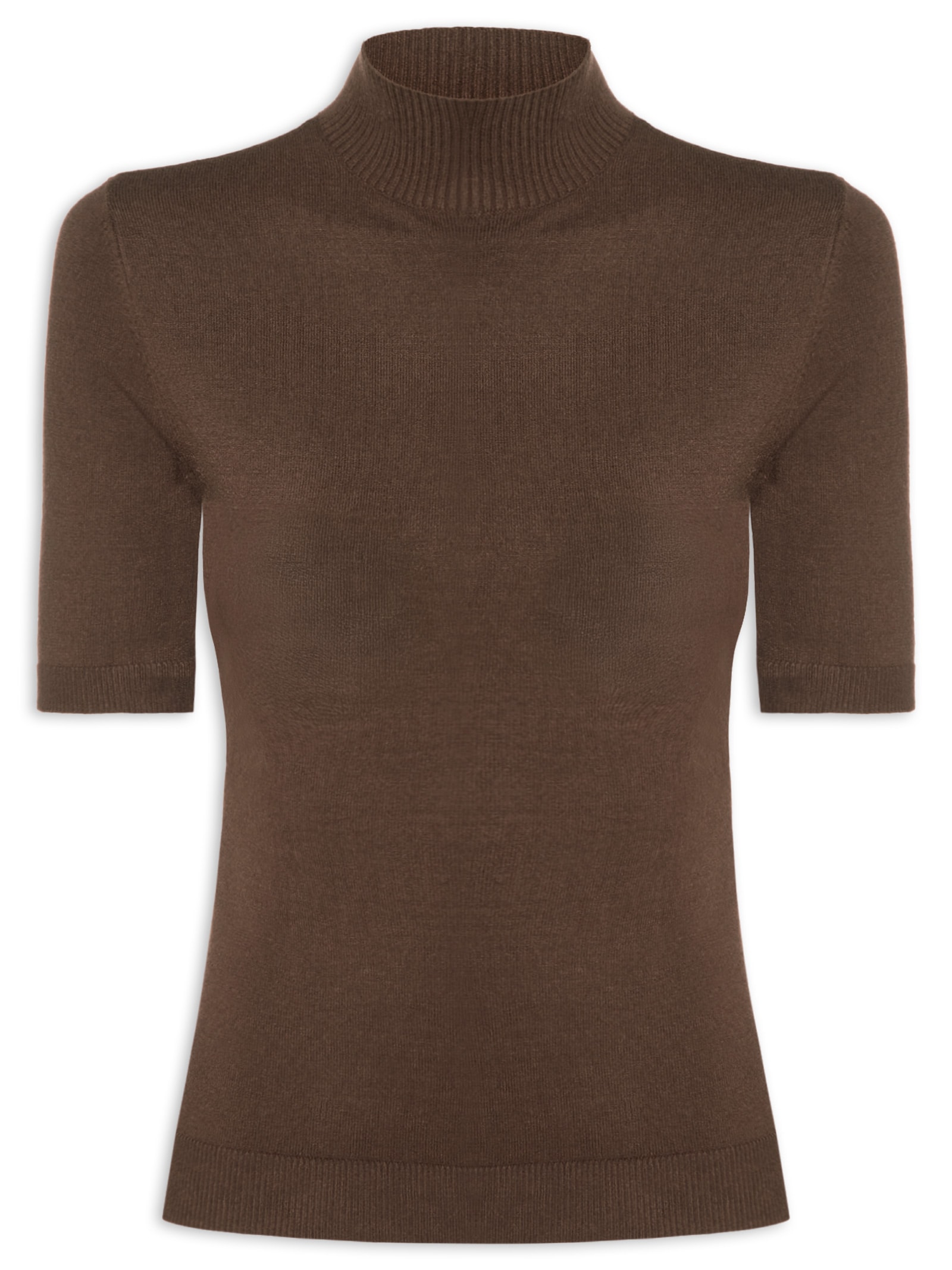 Blusa Feminina De Tricot Manga Curta Marrom Animale Jeans