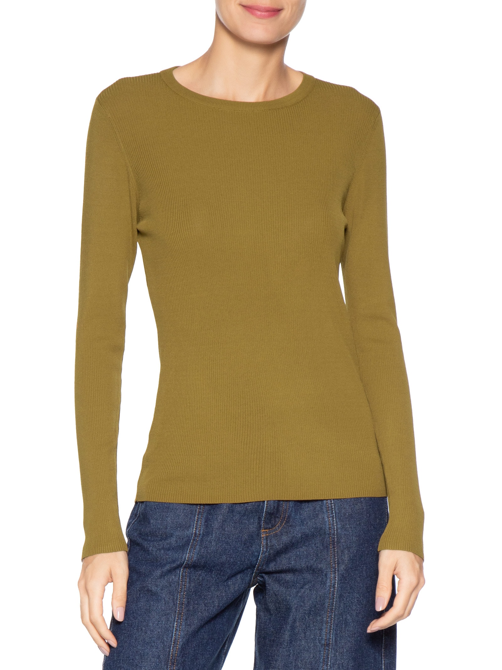 Blusa Feminina De Tricot Manga Longa Básica Verde Animale