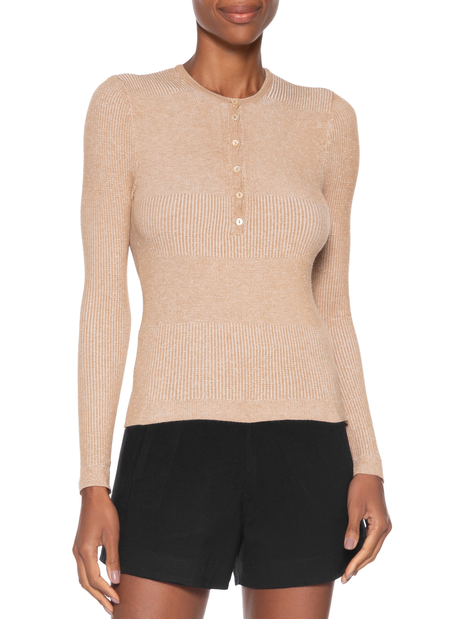 Blusa Feminina De Tricot New Bicolor Com Decote Portuguesa Bege Animale