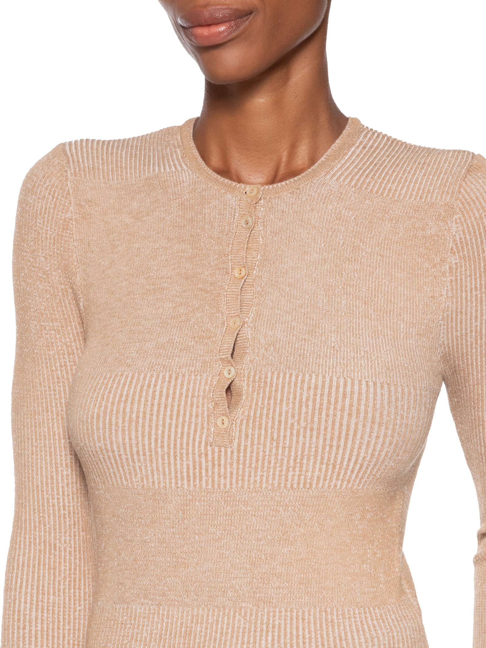 Blusa Feminina De Tricot New Bicolor Com Decote Portuguesa Bege Animale