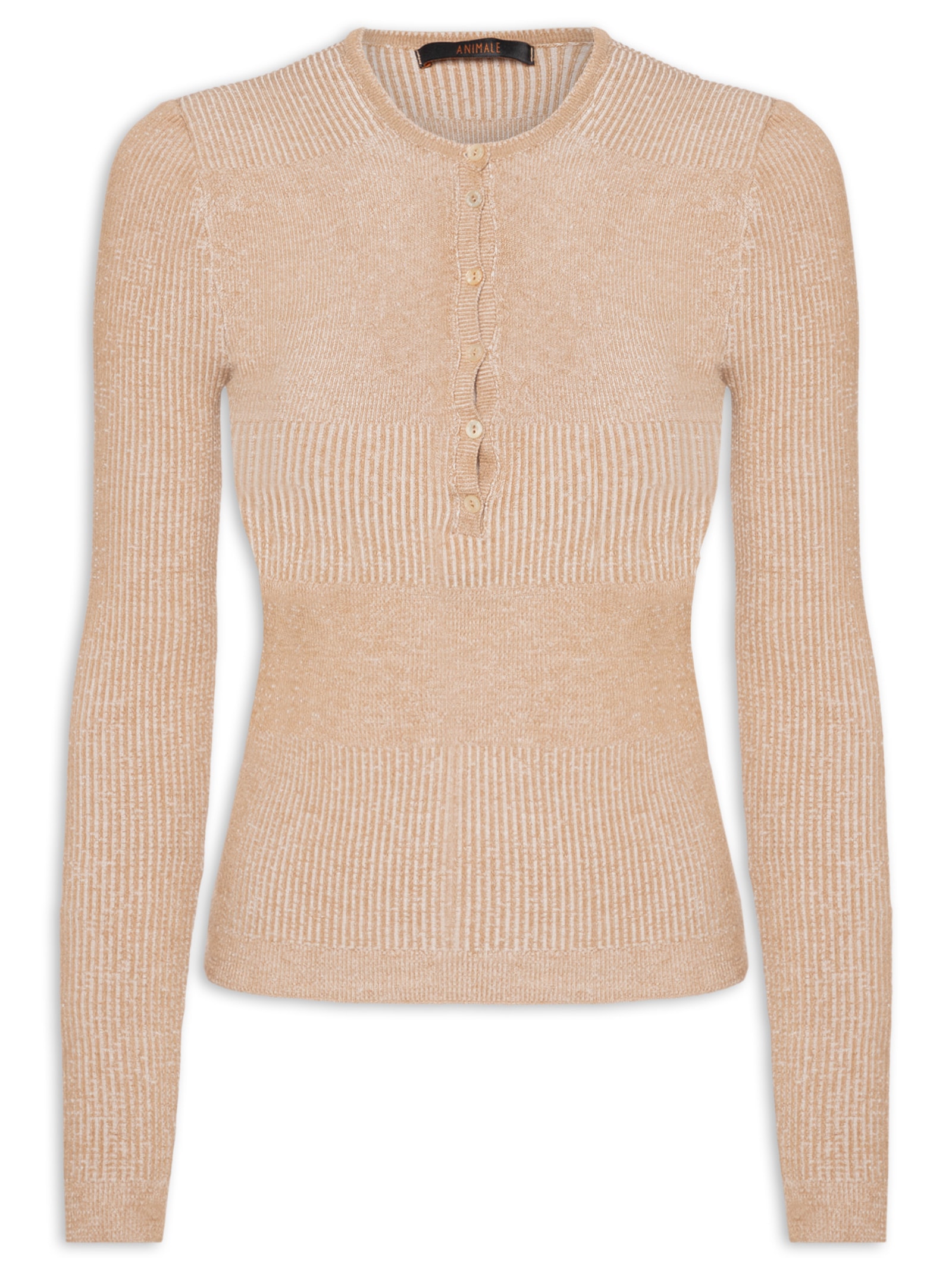 Blusa Feminina De Tricot New Bicolor Com Decote Portuguesa Bege Animale