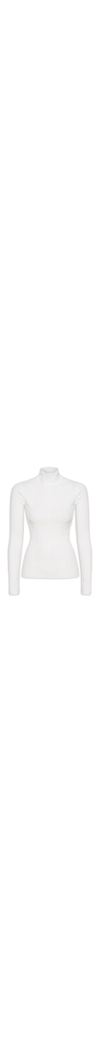 Blusa Feminina de Tricot Plissado com Gola Alta - Branco