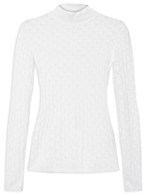 Blusa Feminina De Tricot Ponto Transparência – Branco
