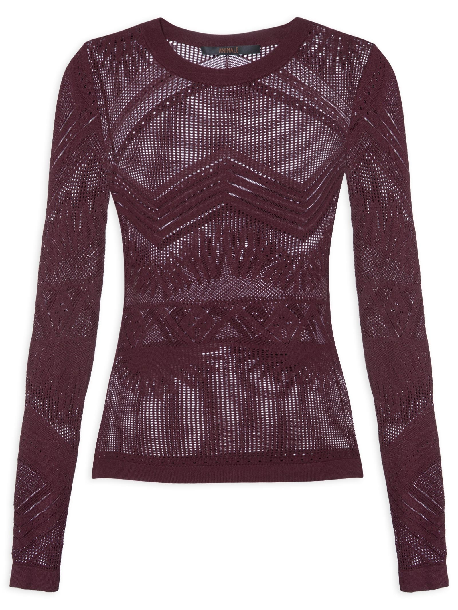 Blusa Feminina De Tricot Transparência Rendada Roxo Animale