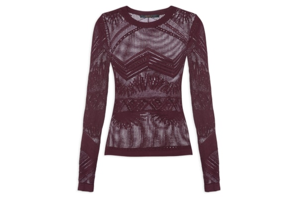 Blusa Feminina De Tricot Transparência Rendada - Roxo