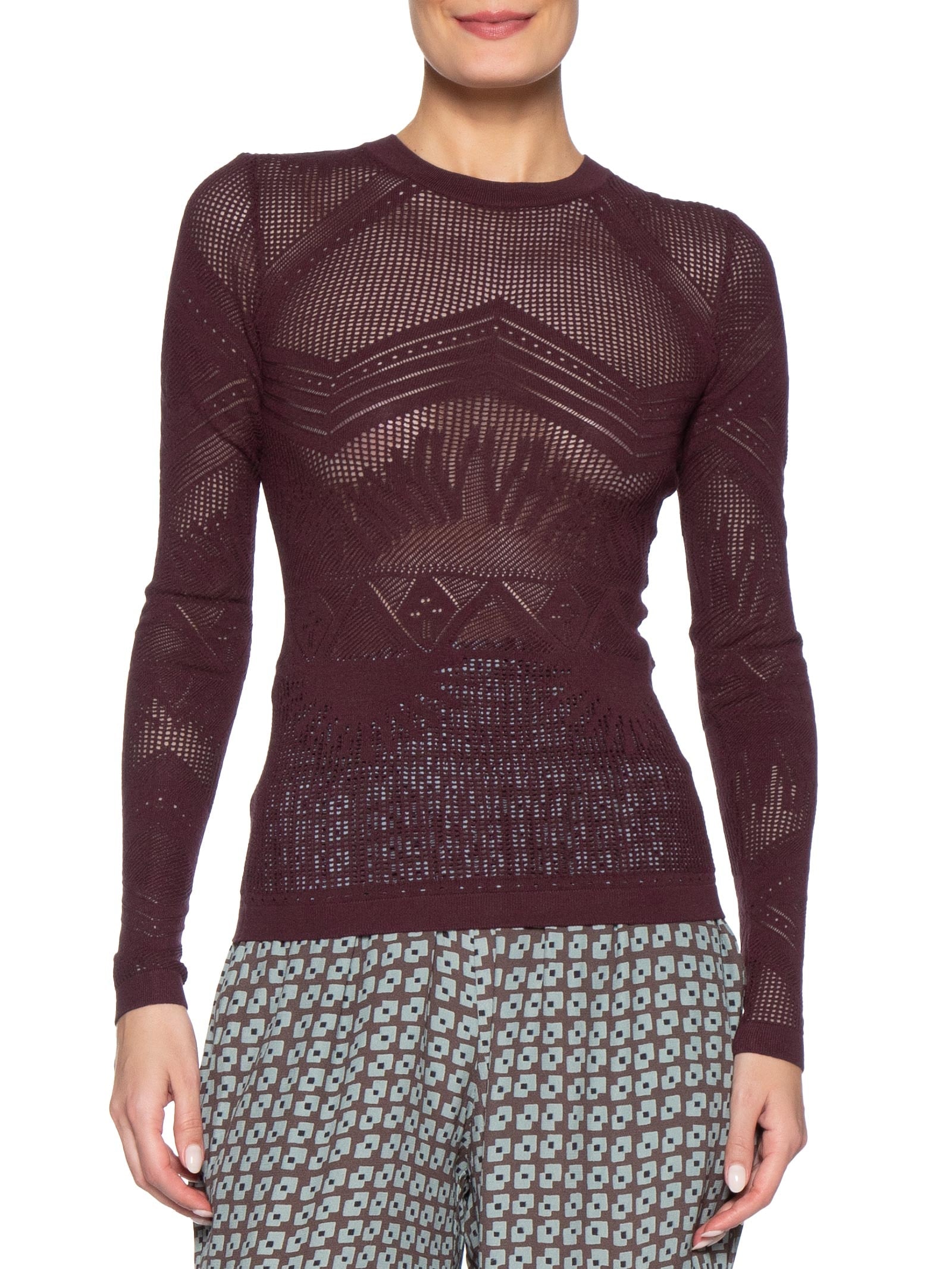 Blusa Feminina De Tricot Transparência Rendada Roxo Animale