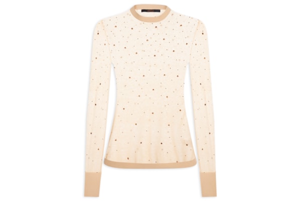 Blusa Feminina de Tricot Transparente Com Hotfix - Bege