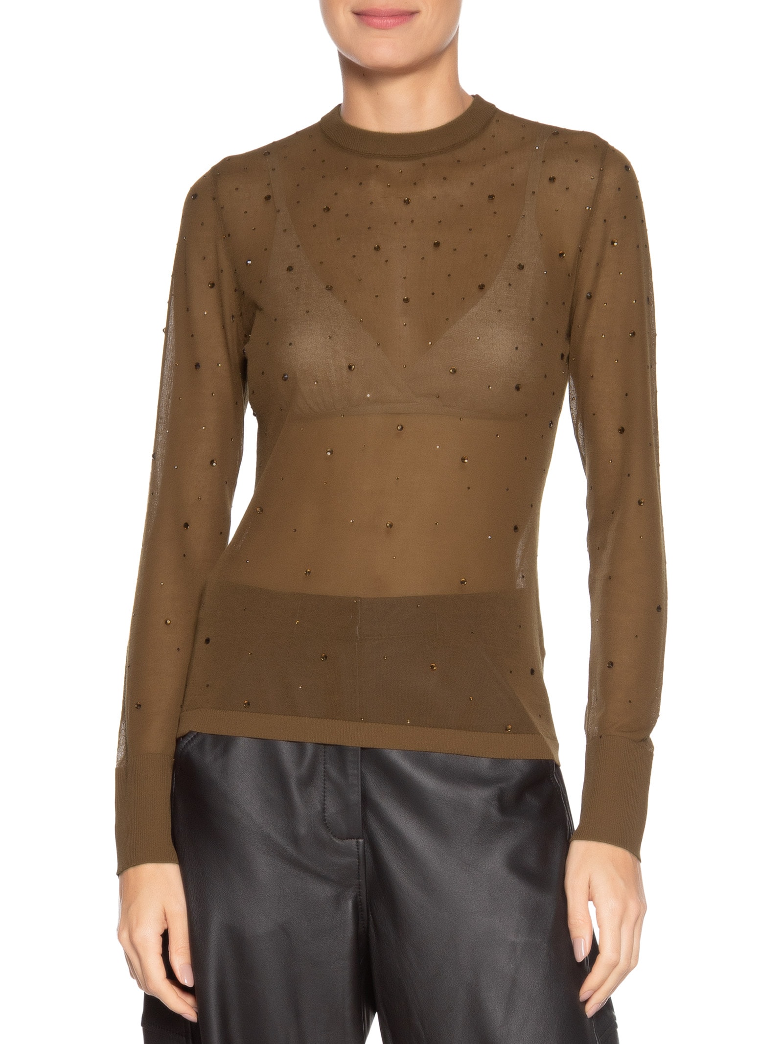 Blusa Feminina de Tricot Transparente Com Hotfix Marrom Animale