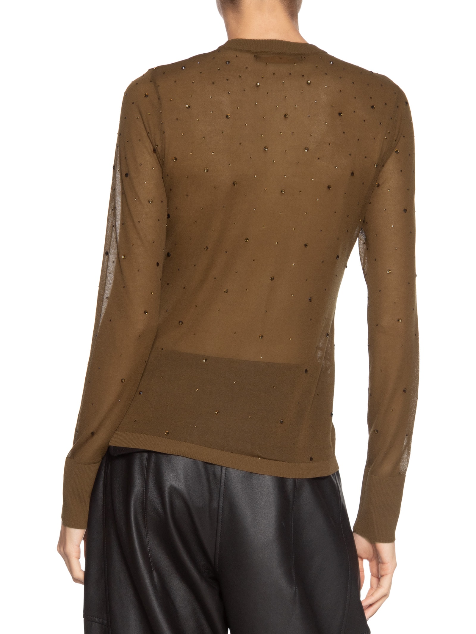 Blusa Feminina de Tricot Transparente Com Hotfix Marrom Animale