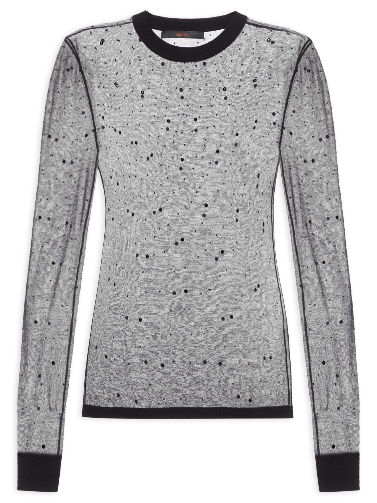 Blusa Feminina De Tricot Transparente Com Hotfix Preto Animale