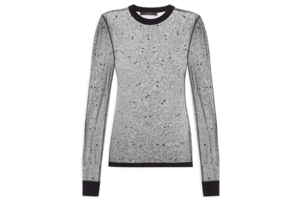 Blusa Feminina De Tricot Transparente Com Hotfix - Preto