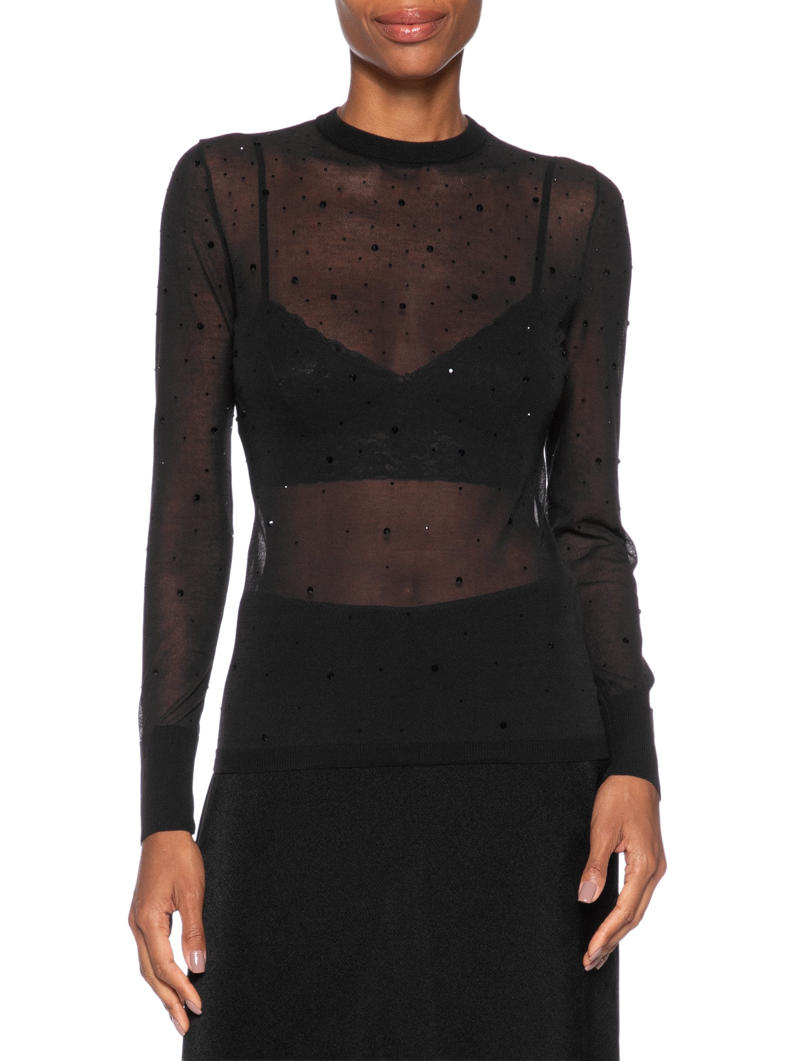 Blusa Feminina De Tricot Transparente Com Hotfix Preto Animale