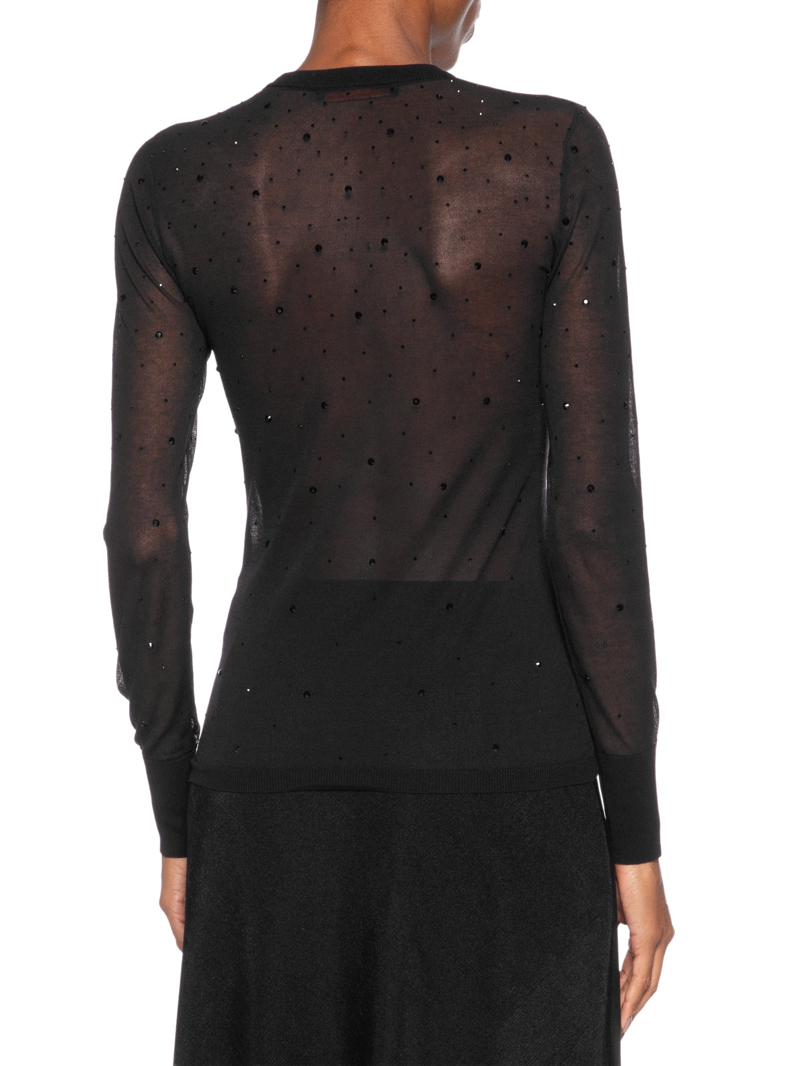 Blusa Feminina De Tricot Transparente Com Hotfix Preto Animale