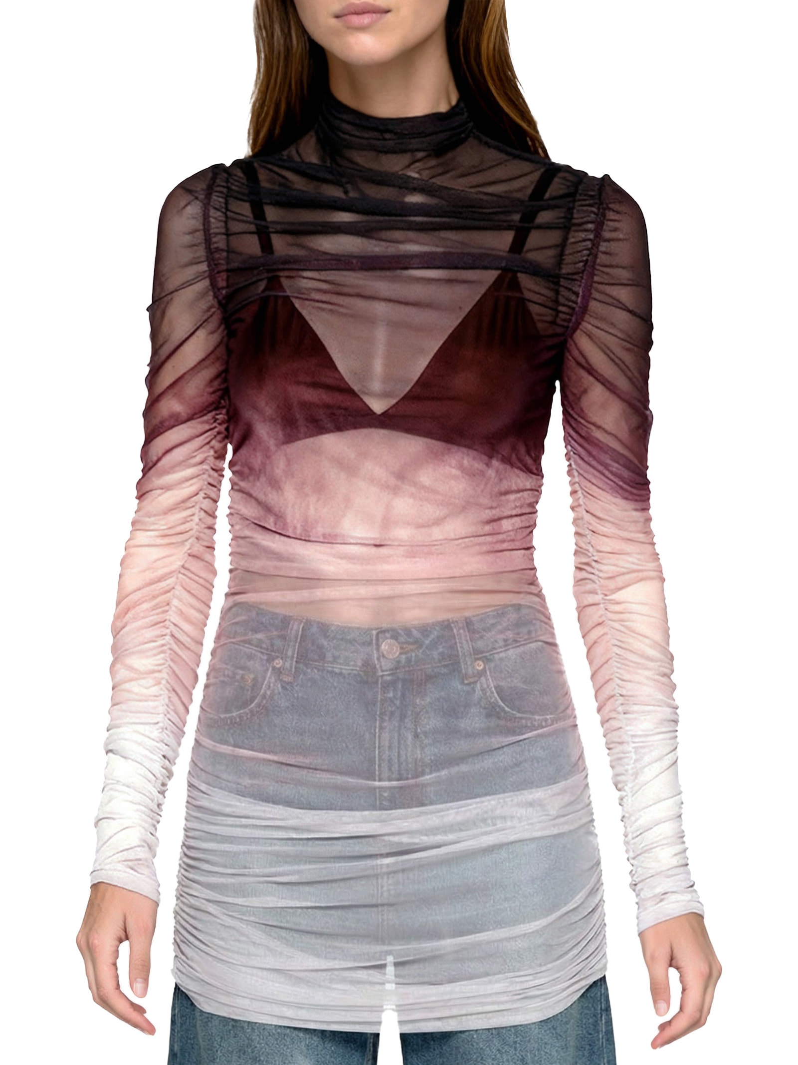 Blusa Feminina De Tule Alongada Rosa Lança Perfume