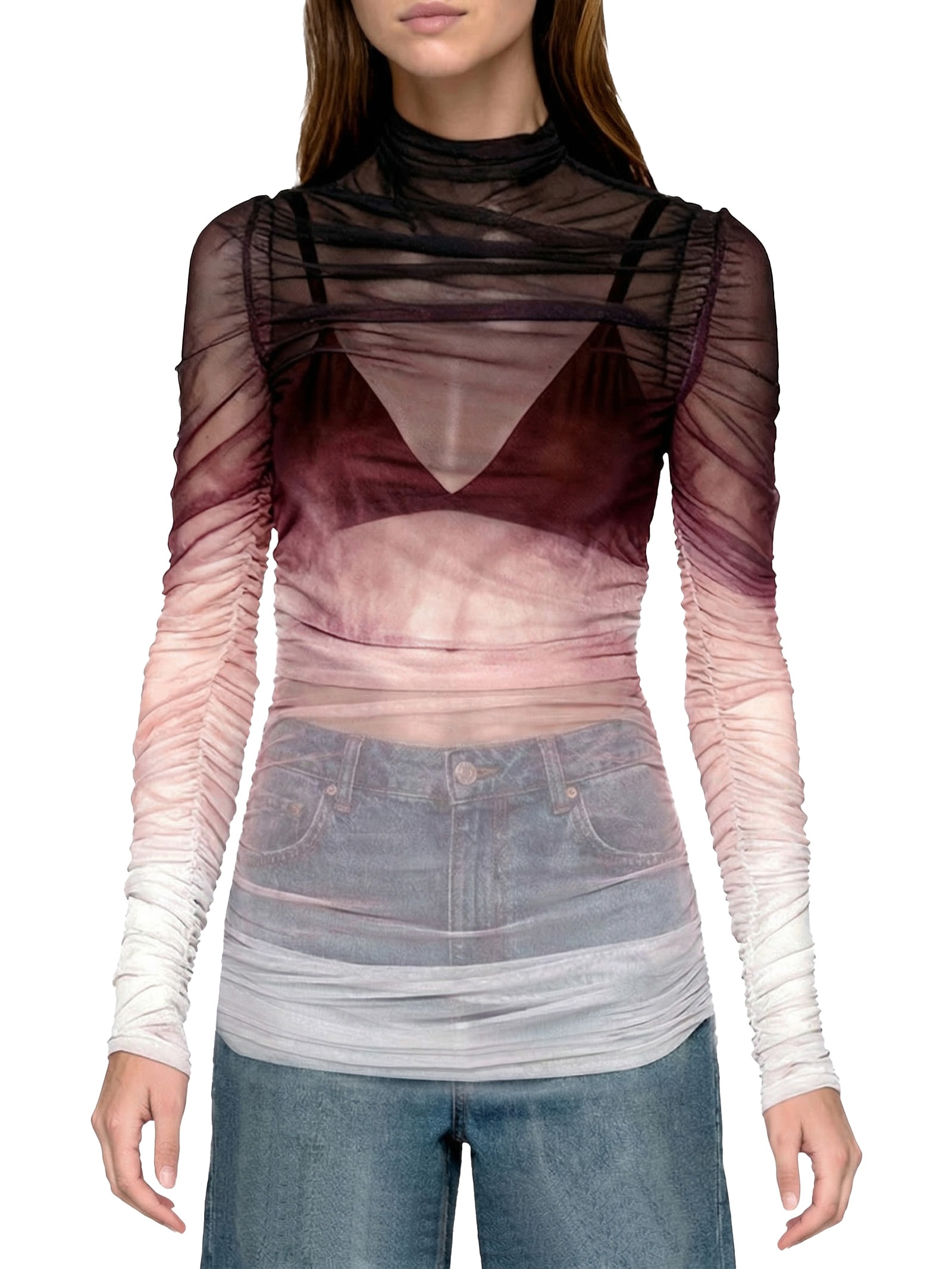 Blusa Feminina De Tule Alongada Rosa Lança Perfume