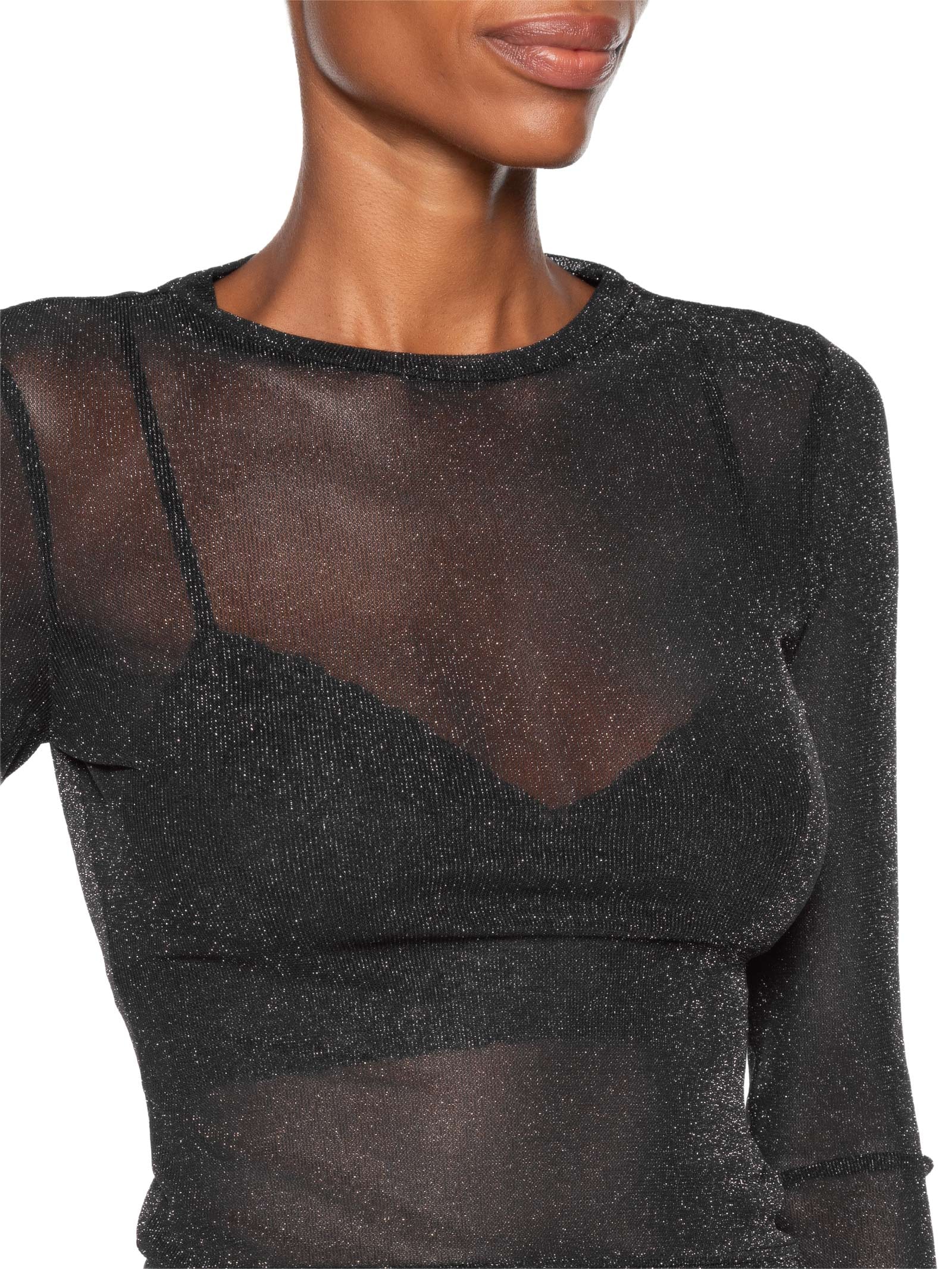 Blusa Feminina De Tule Com Glitter Decote Redondo Preto Animale Jeans