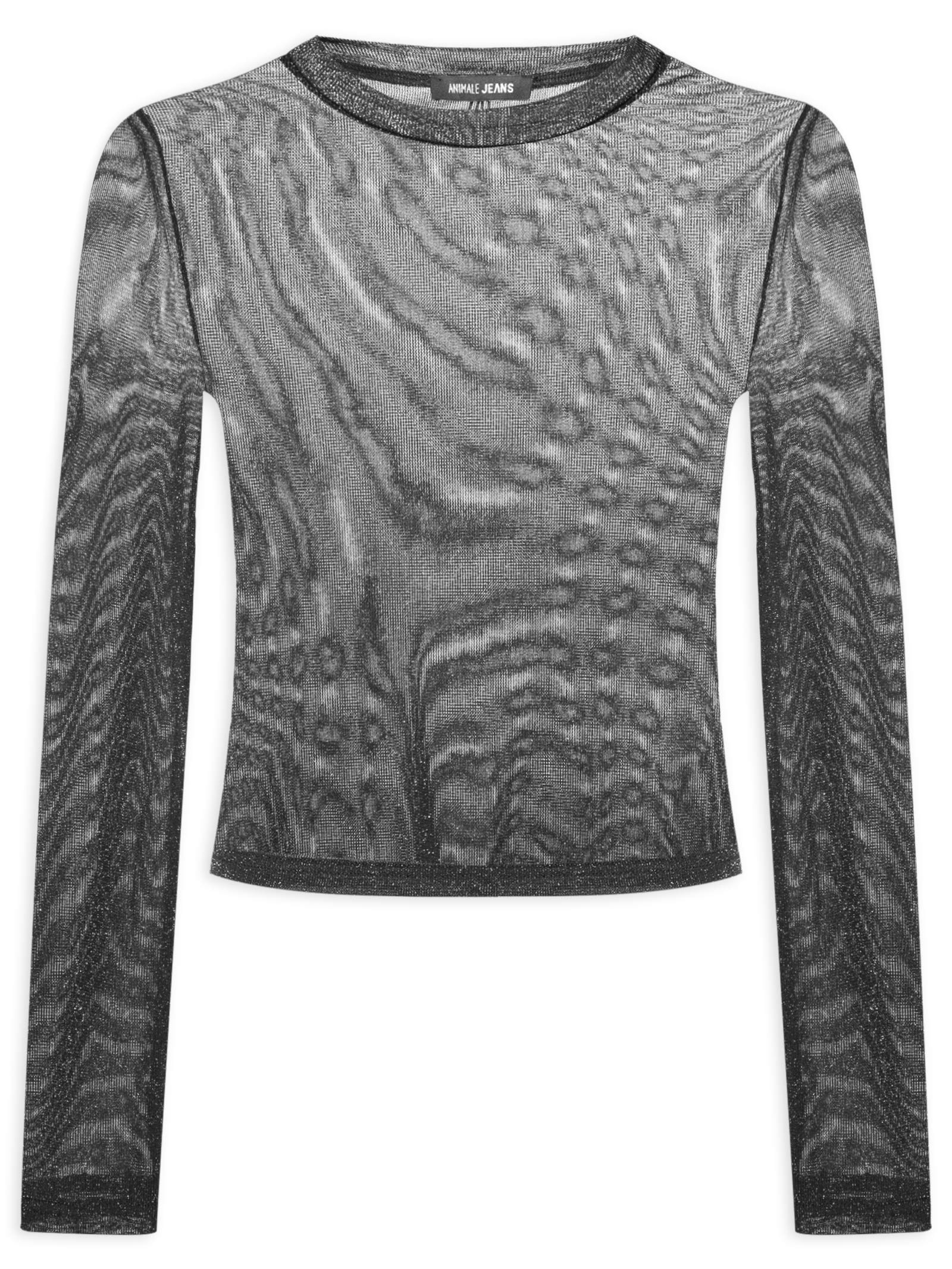 Blusa Feminina De Tule Com Glitter Decote Redondo Preto Animale Jeans