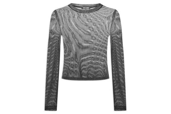 Blusa Feminina De Tule Com Glitter Decote Redondo - Preto