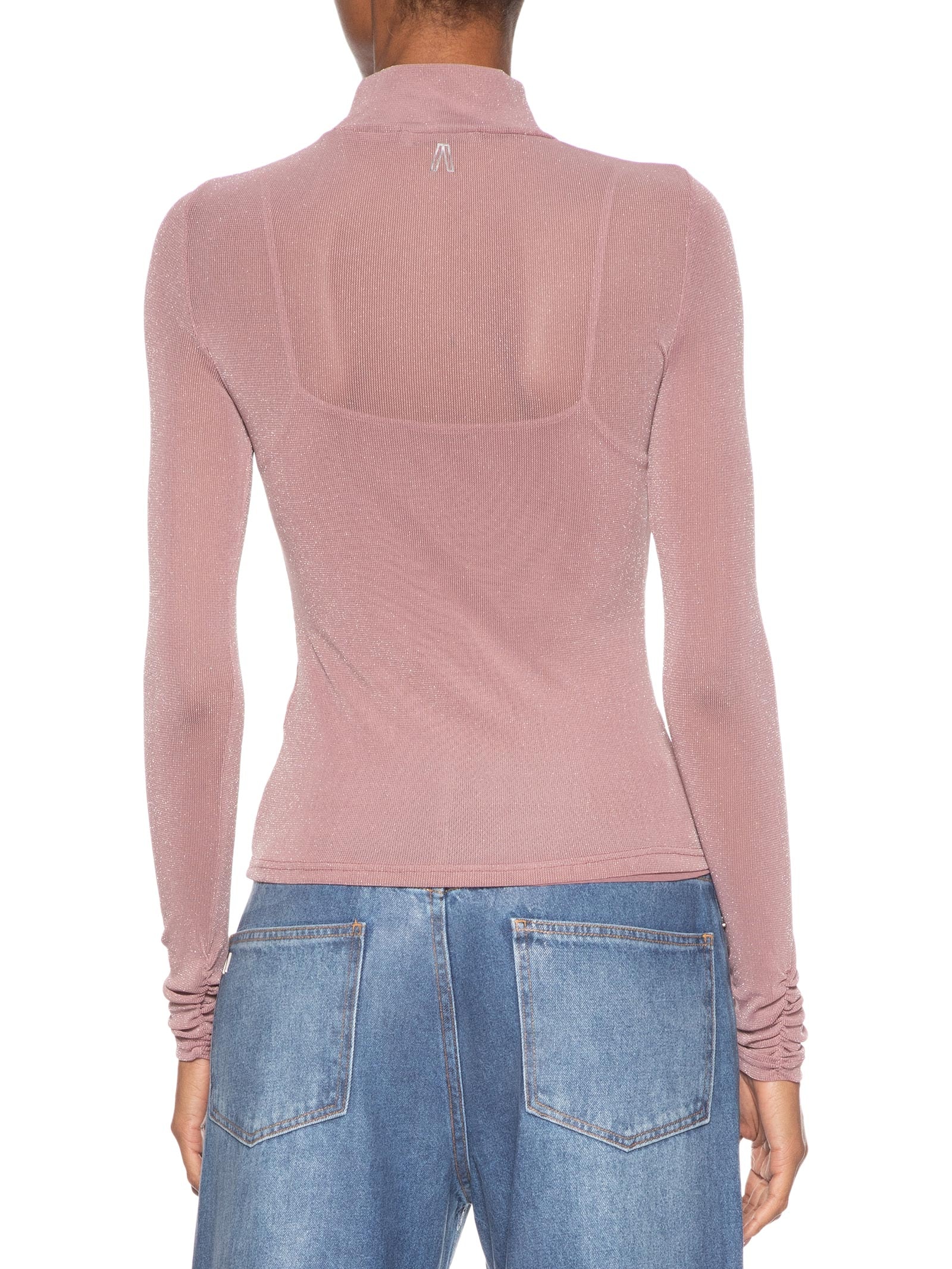 Blusa Feminina De Tule Com Glitter Gola Alta Rosa Animale Jeans