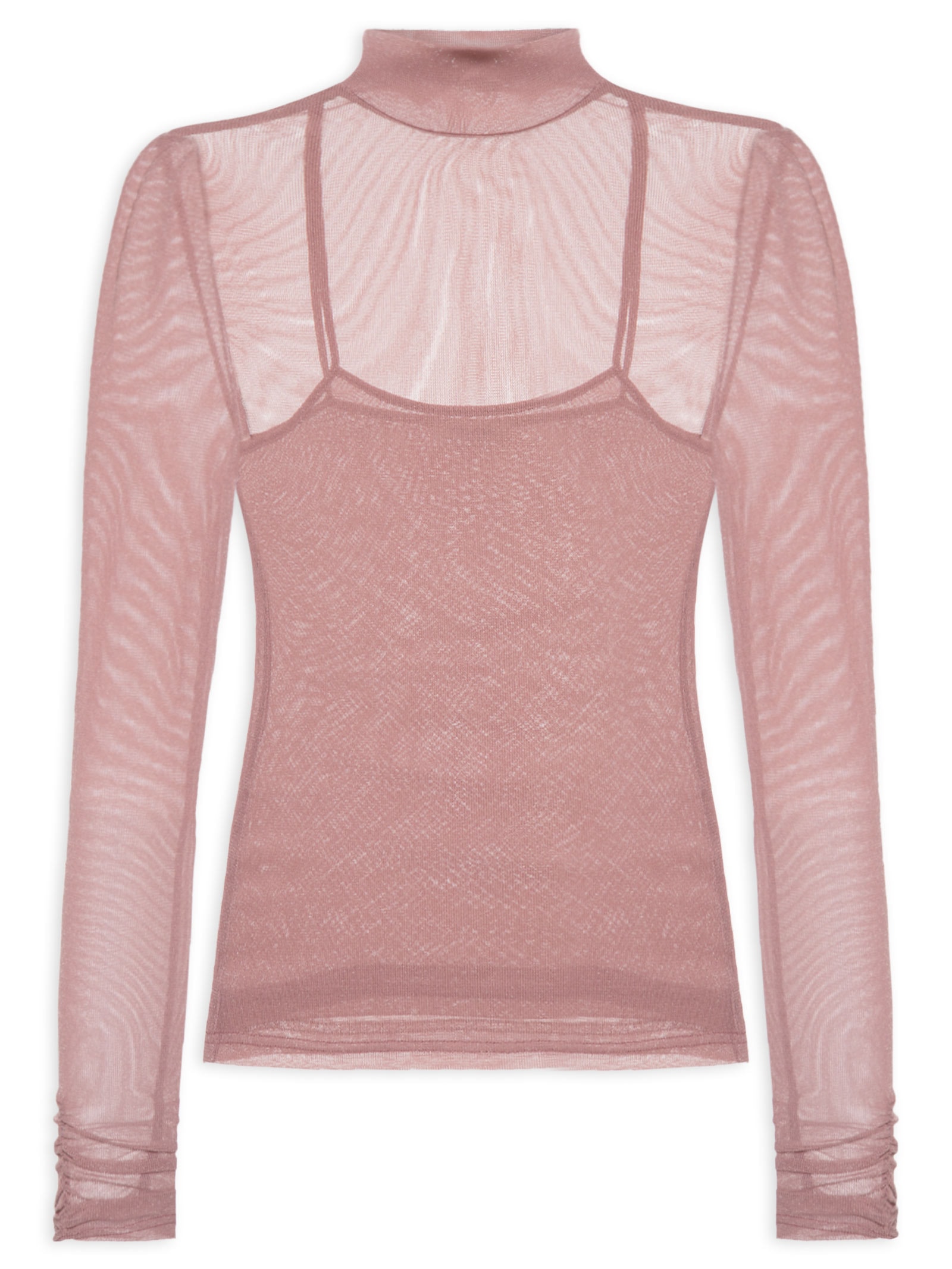 Blusa Feminina De Tule Com Glitter Gola Alta Rosa Animale Jeans