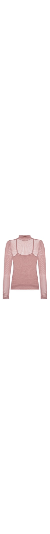 Blusa Feminina De Tule Com Glitter Gola Alta - Rosa