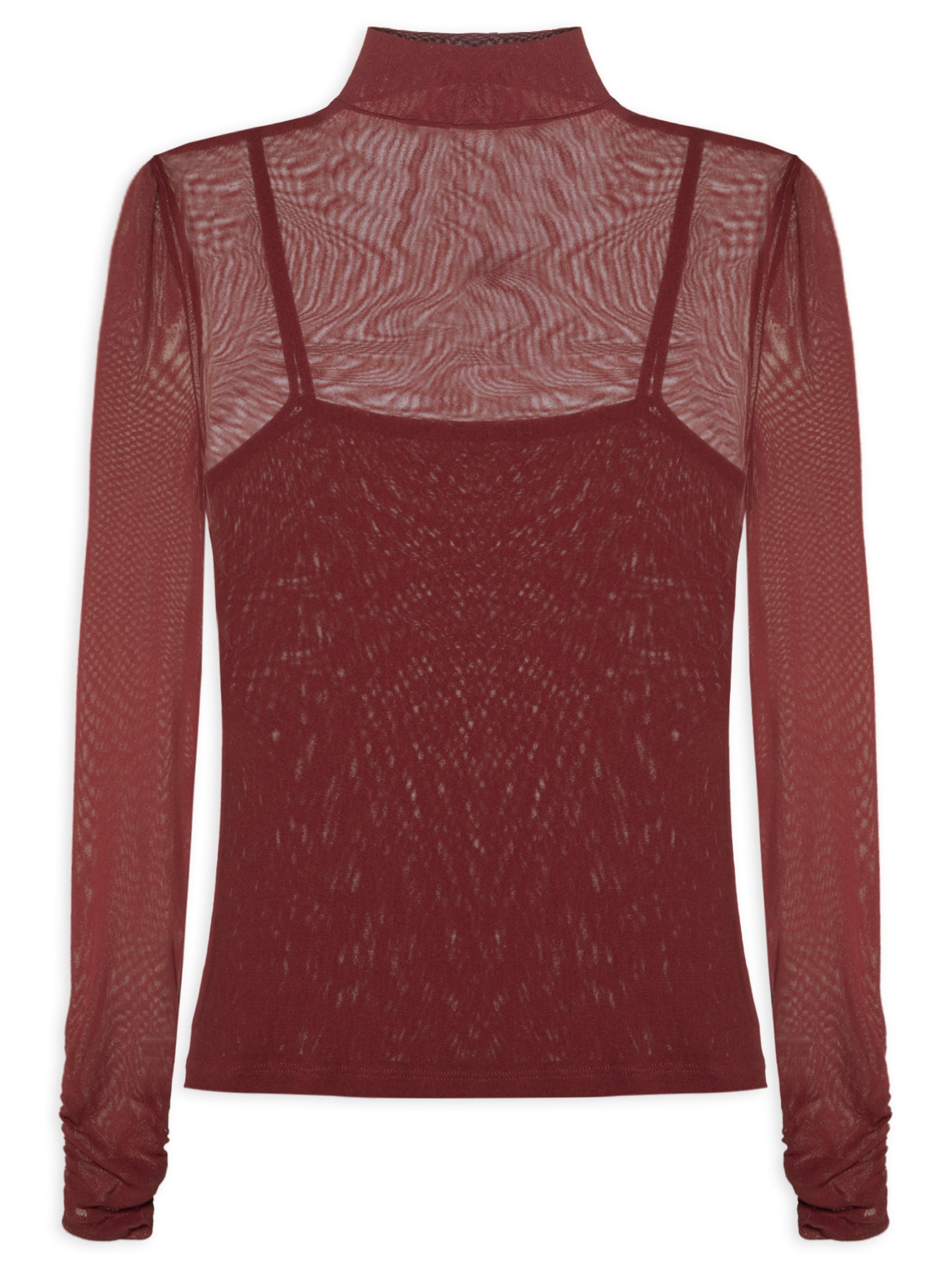 Blusa Feminina De Tule Com Gola Alta Marrom Animale Jeans