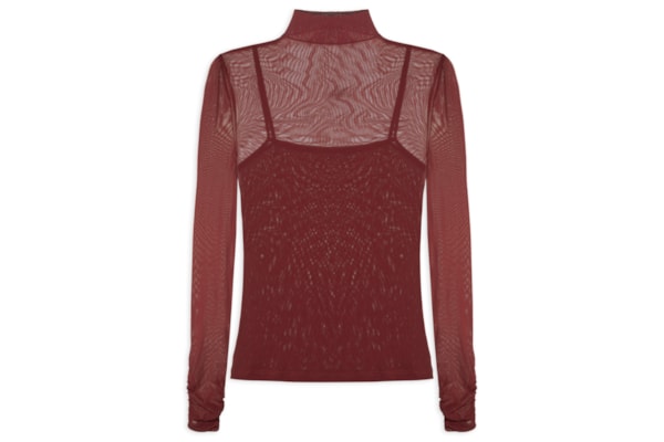 Blusa Feminina De Tule Com Gola Alta - Marrom