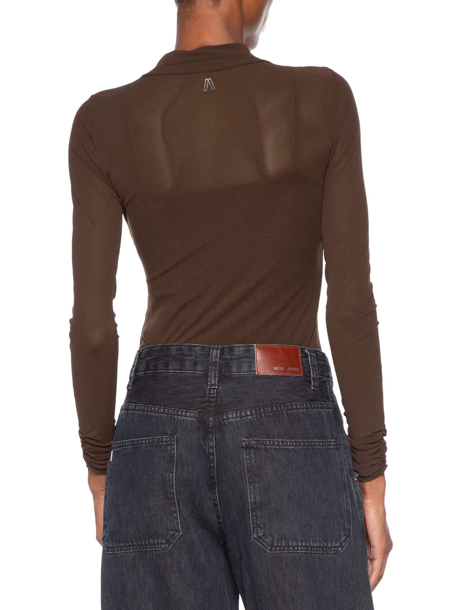 Blusa Feminina De Tule Com Gola Alta Marrom Animale Jeans