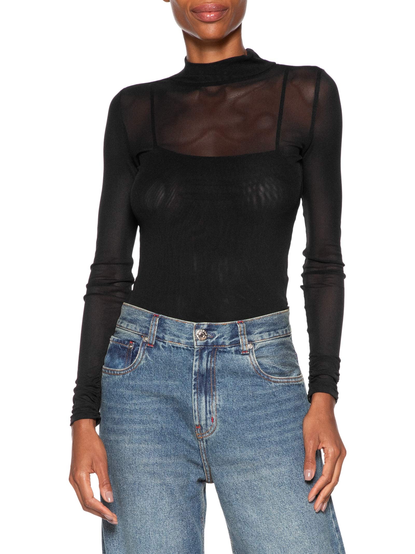 Blusa Feminina De Tule Com Gola Alta Preto Animale Jeans