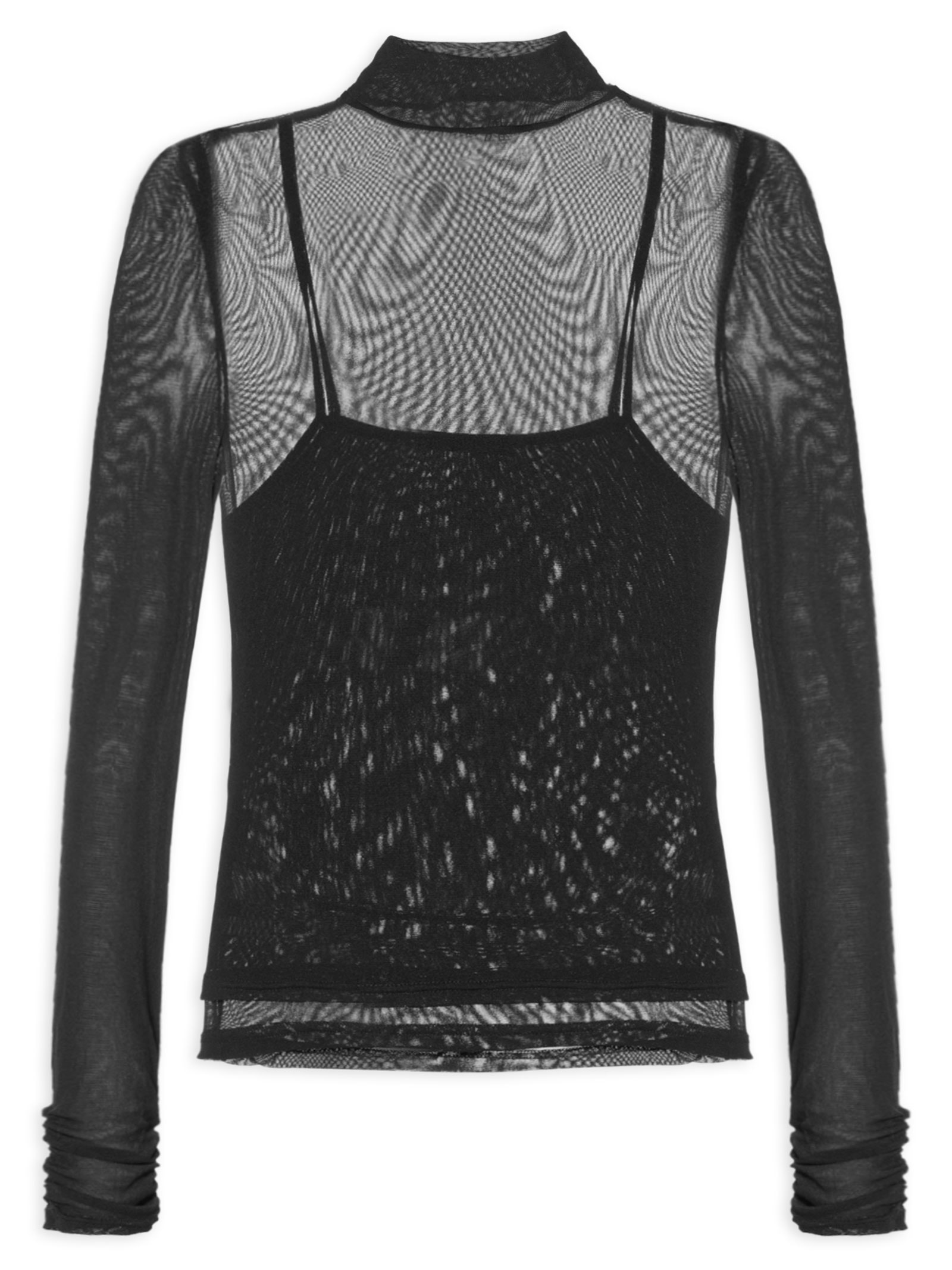 Blusa Feminina De Tule Com Gola Alta Preto Animale Jeans