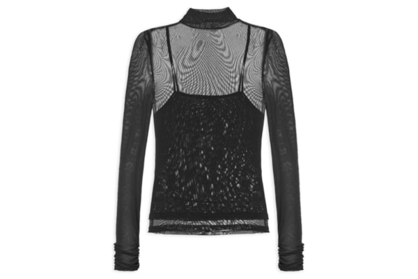 Blusa Feminina De Tule Com Gola Alta - Preto