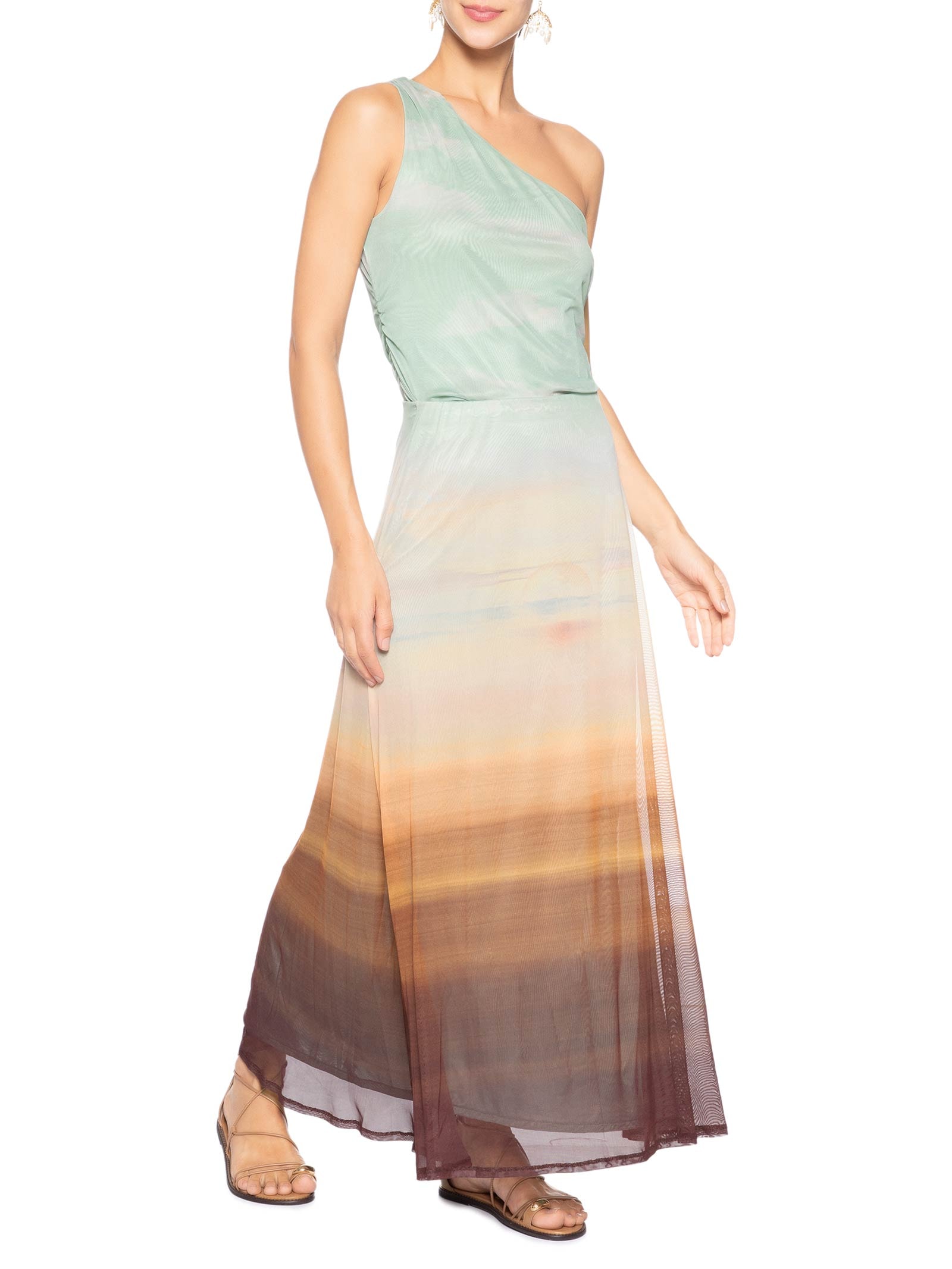 Blusa Feminina de Tule Estampada Pôr do Sol – Azul Dress To