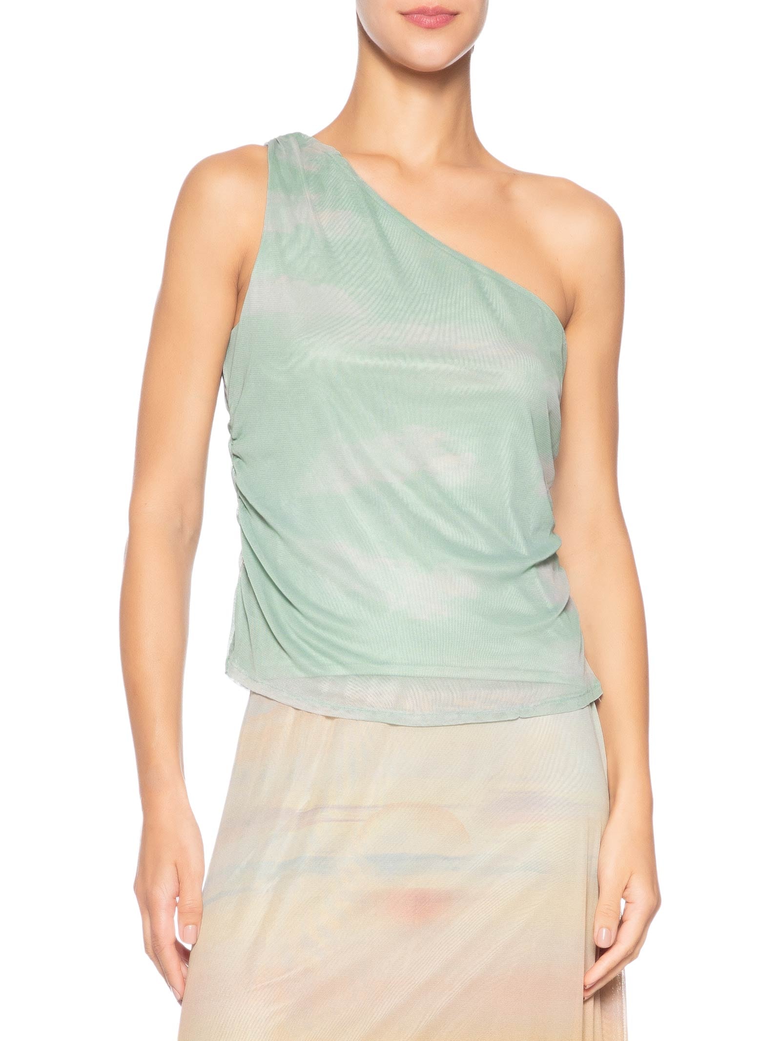 Blusa Feminina de Tule Estampada Pôr do Sol – Azul Dress To