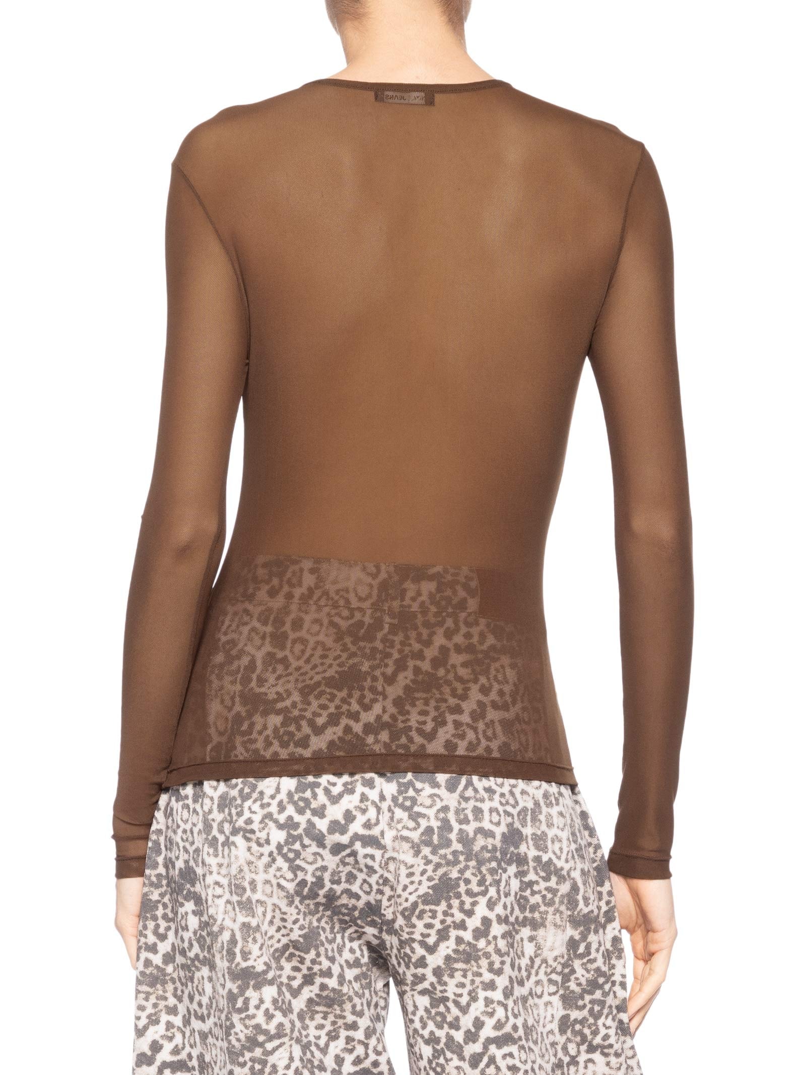 Blusa Feminina De Tule Lisa Manga Longa Marrom Animale Jeans