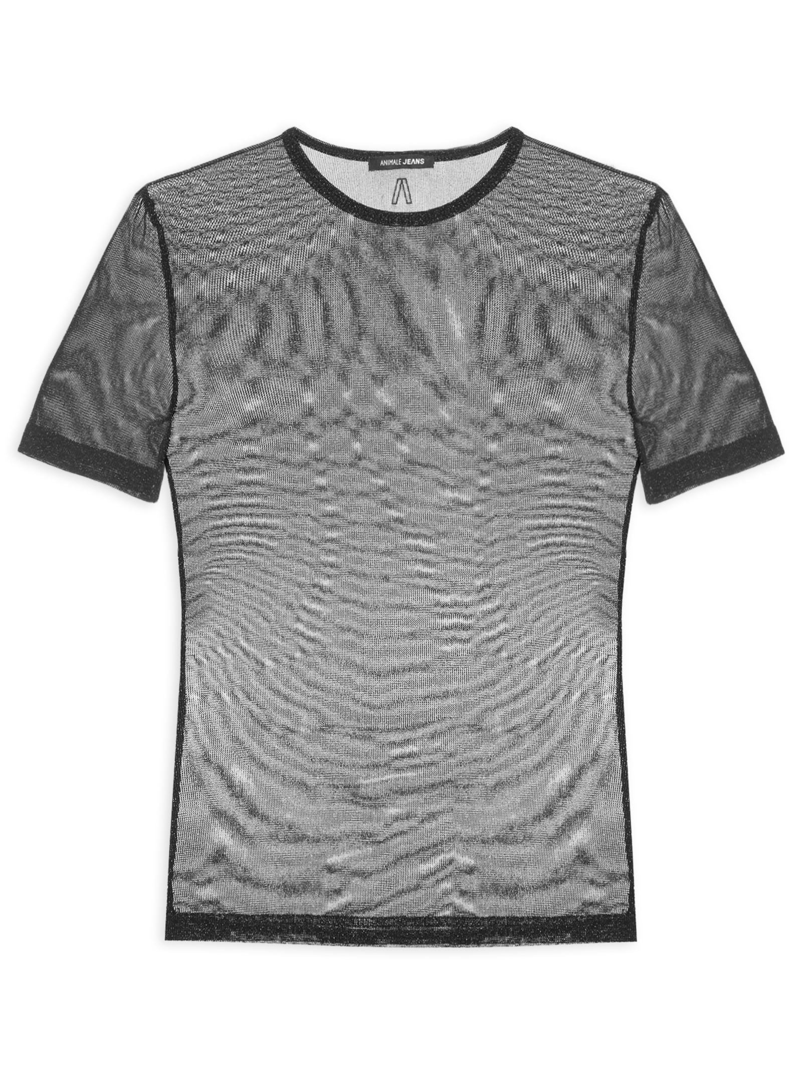 Blusa Feminina de Tule Manga Curta Com Brilho Preto Animale Jeans