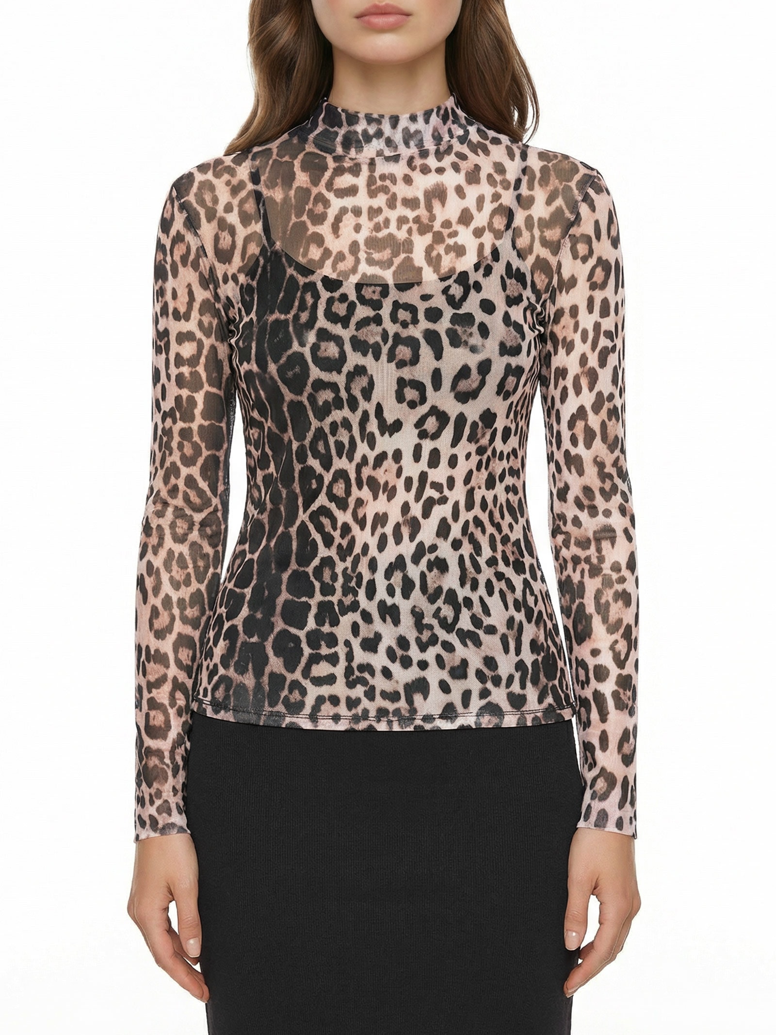 Blusa Feminina De Tule Manga Longa Animal Print Lança Perfume