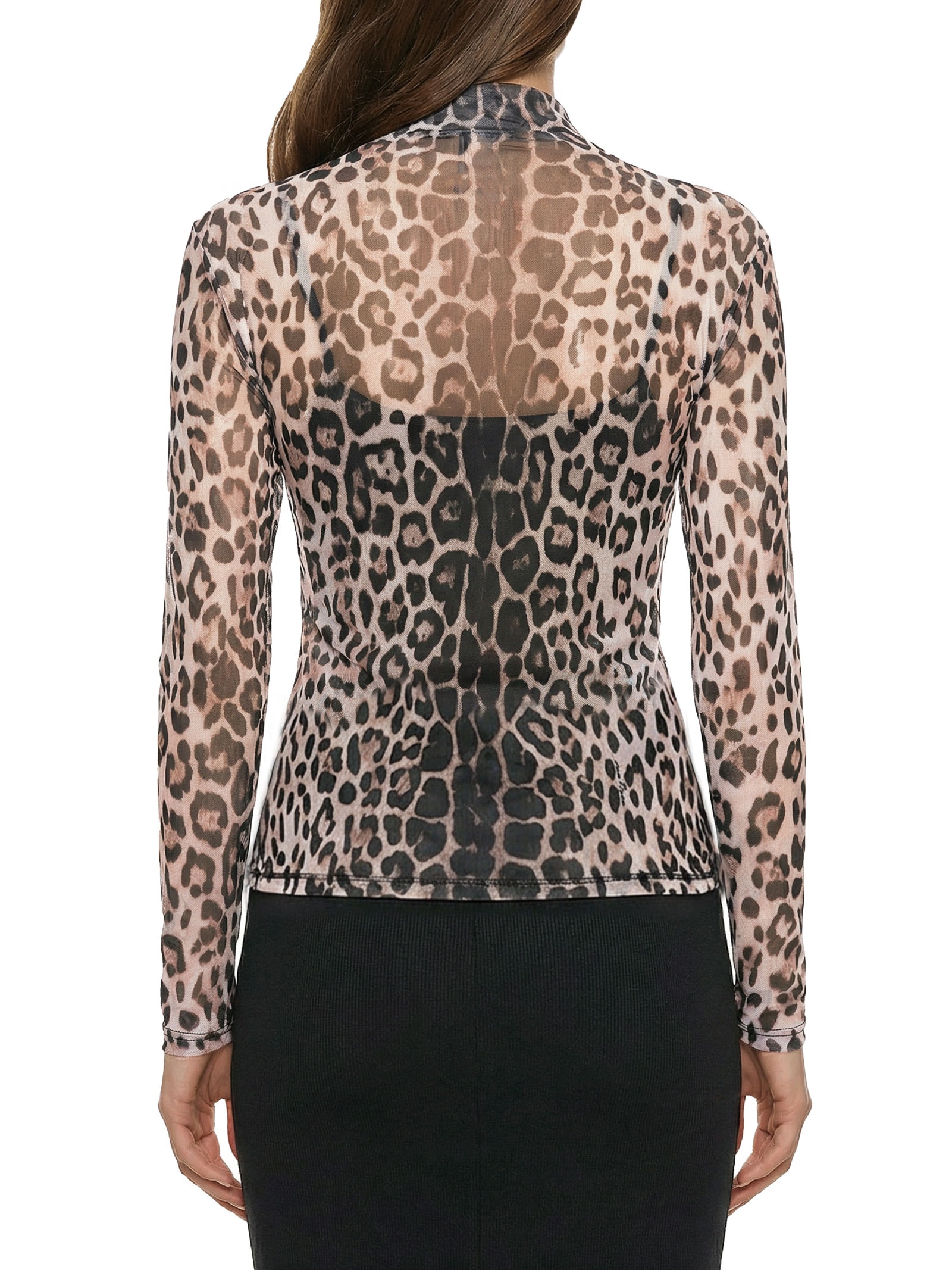 Blusa Feminina De Tule Manga Longa Animal Print Lança Perfume