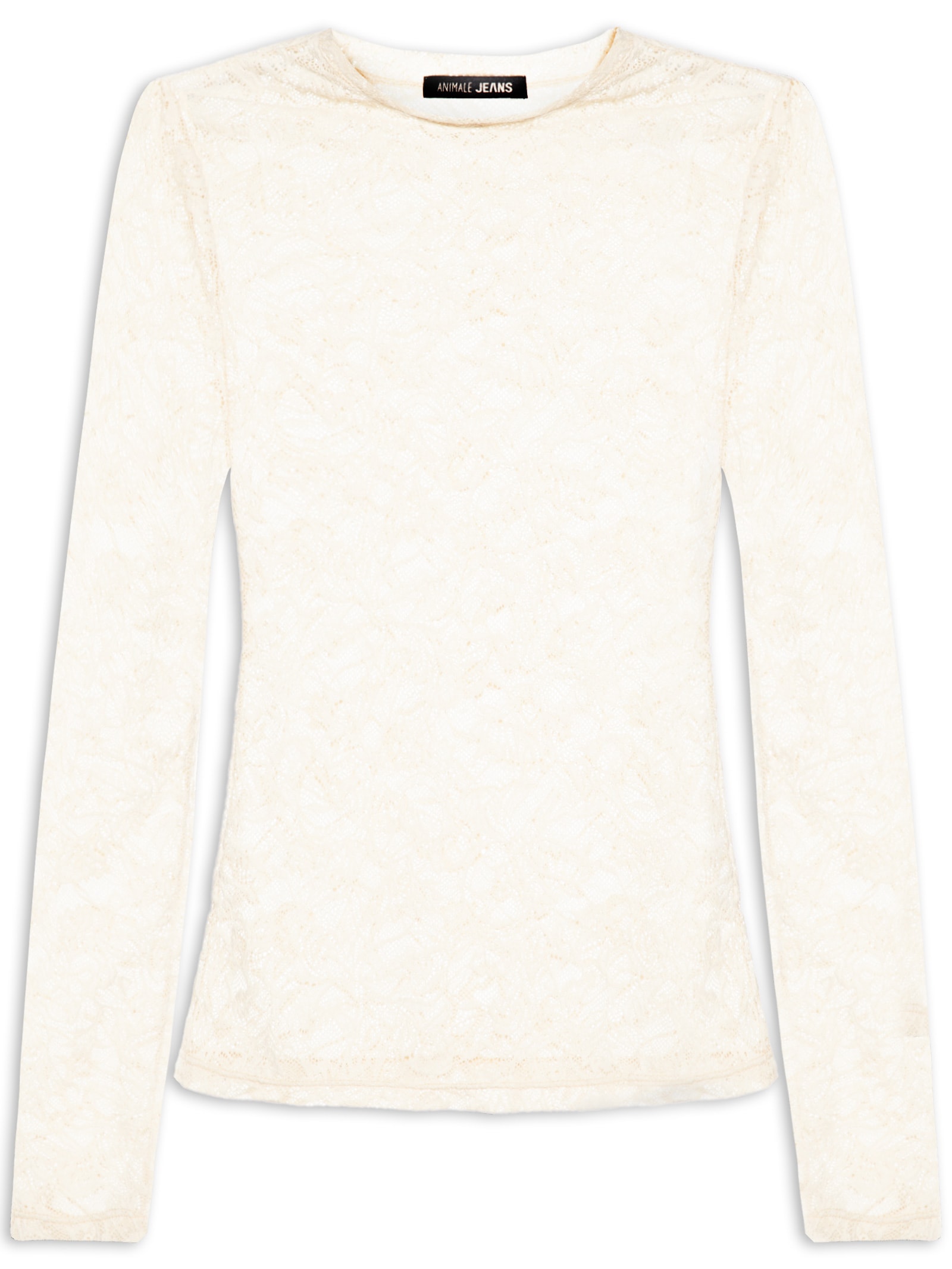 Blusa Feminina De Tule Manga Longa Trabalhado Off White Animale Jeans