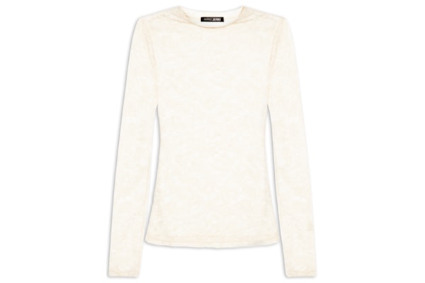 Blusa Feminina De Tule Manga Longa Trabalhado - Off White
