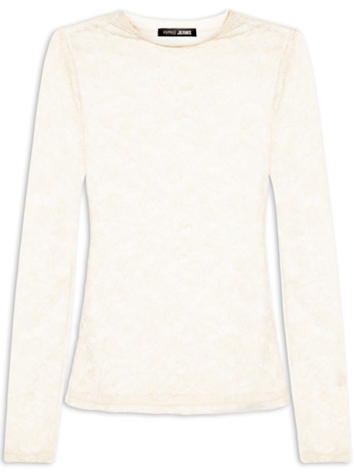 Blusa Feminina De Tule Manga Longa Trabalhado - Off White