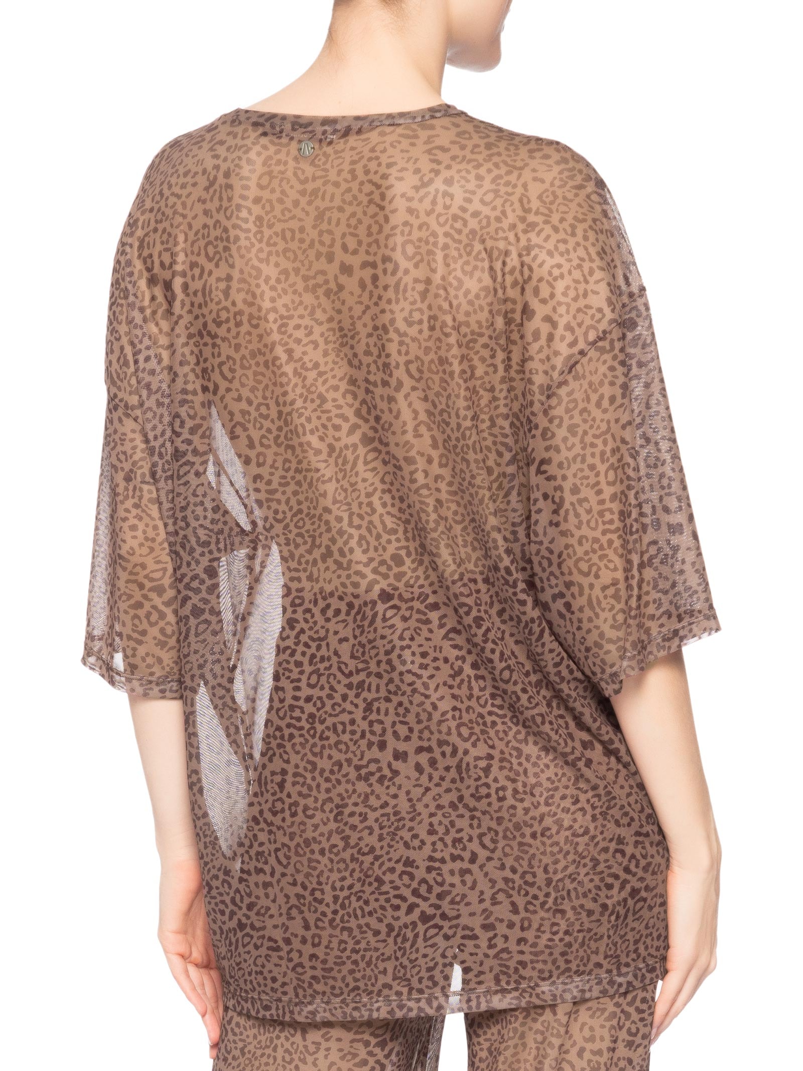 Blusa Feminina De Tule Onça Grão Color Marrom Animale Jeans