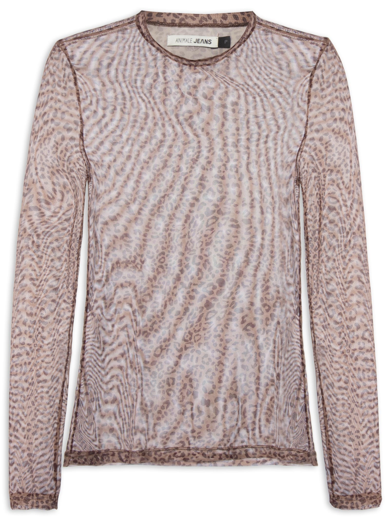 Blusa Feminina De Tule Onça Grão Color Marrom Animale Jeans