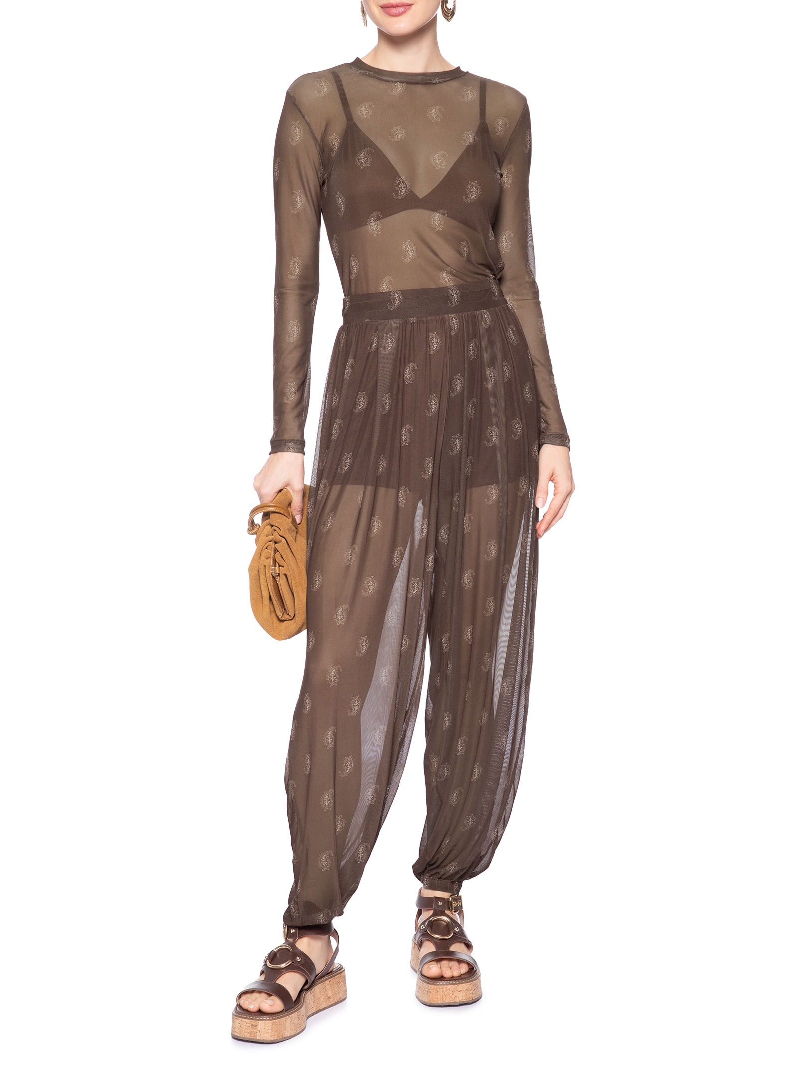 Blusa Feminina De Tule Paisley Choco Marrom Animale Jeans