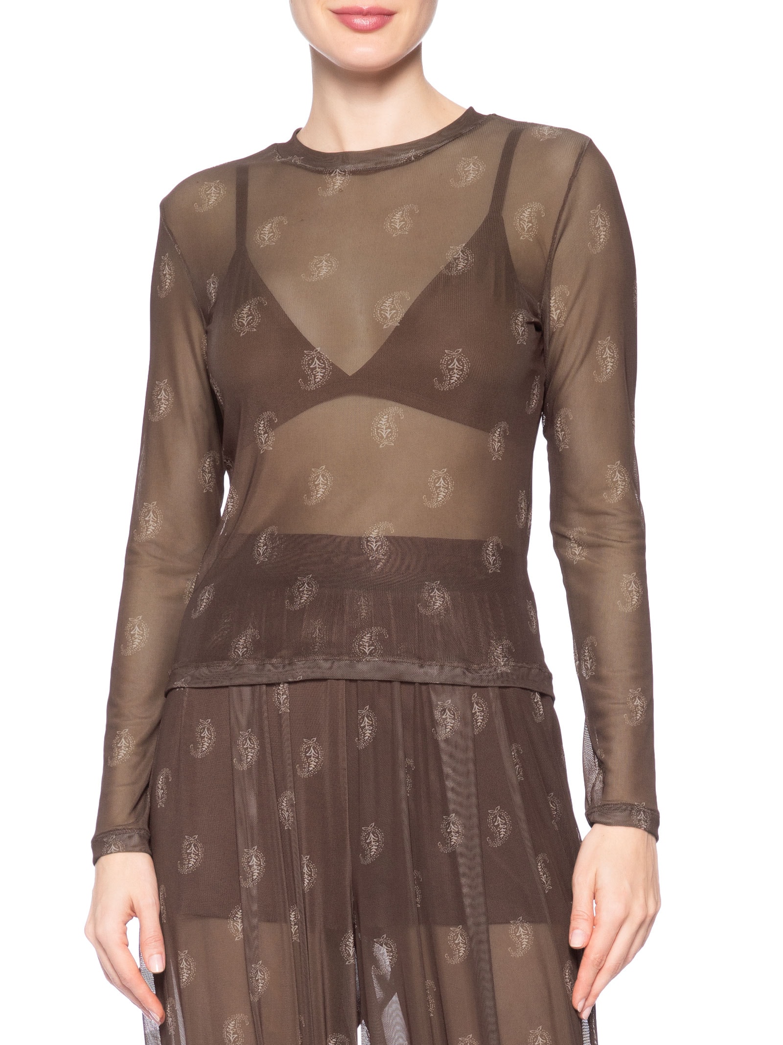 Blusa Feminina De Tule Paisley Choco Marrom Animale Jeans