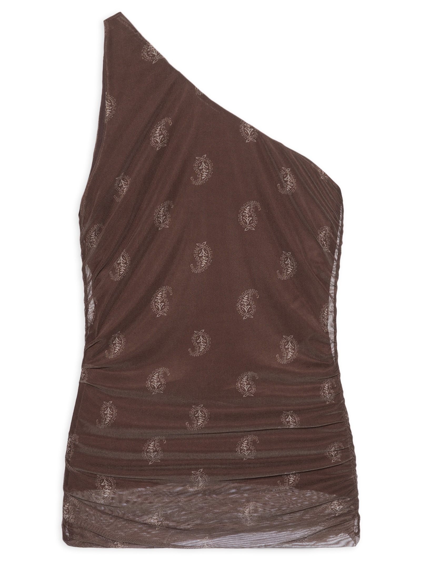 Blusa Feminina De Um Ombro Só Estampa Paisley Choco Marrom Animale Jeans