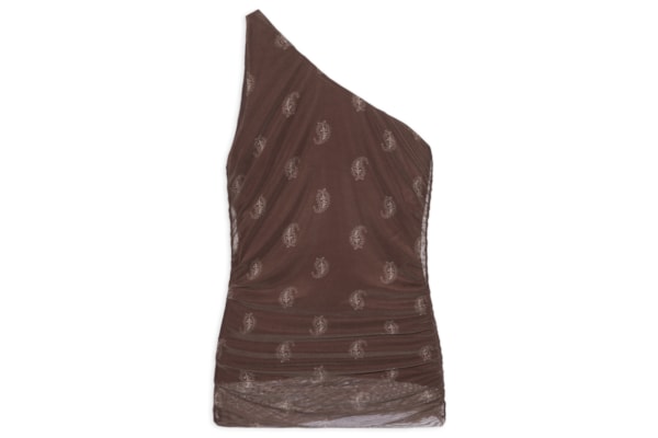 Blusa Feminina De Um Ombro Só Estampa Paisley Choco - Marrom