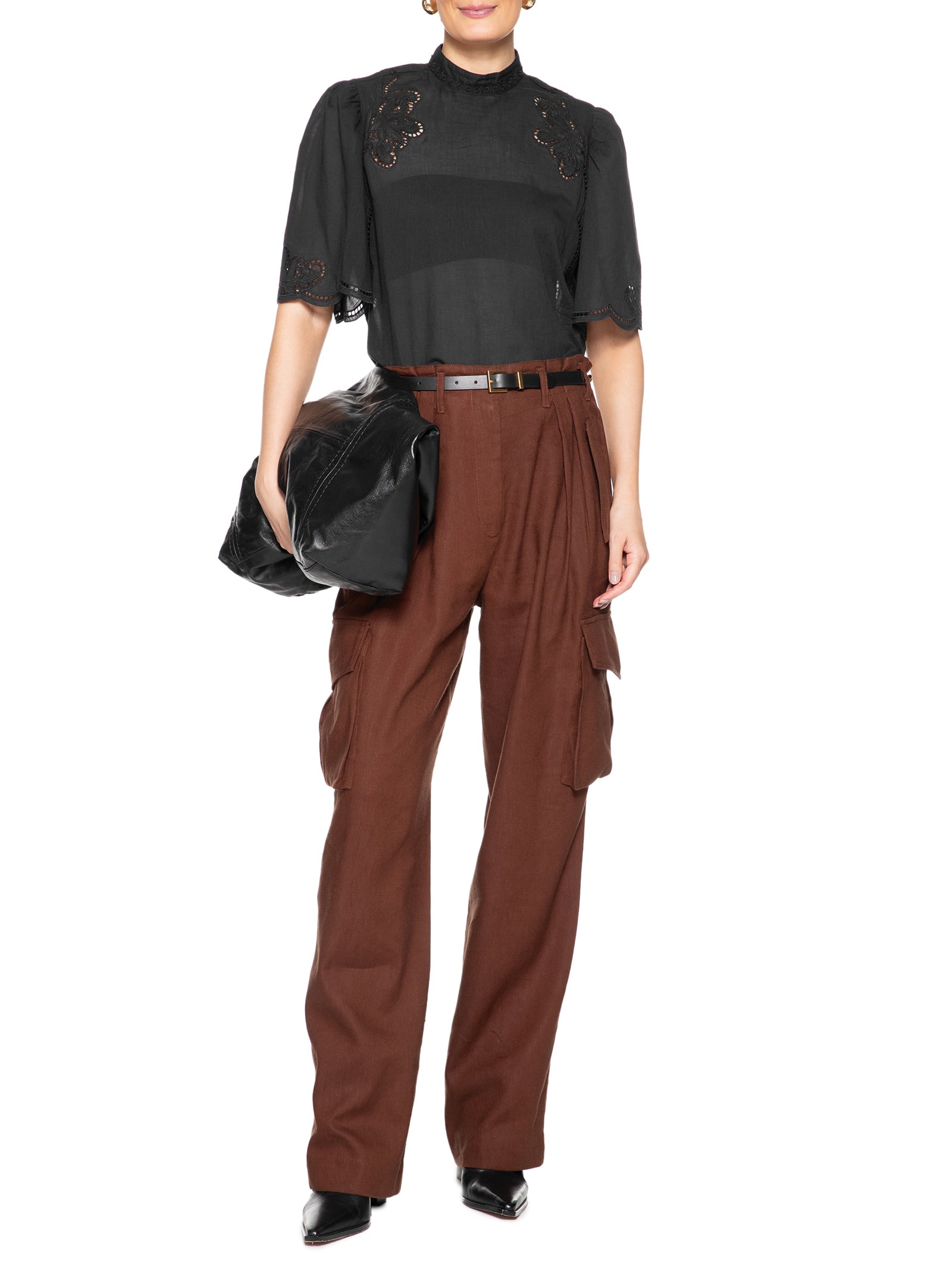 Blusa Feminina De Voil Manga Curta Com Gola Preto Animale