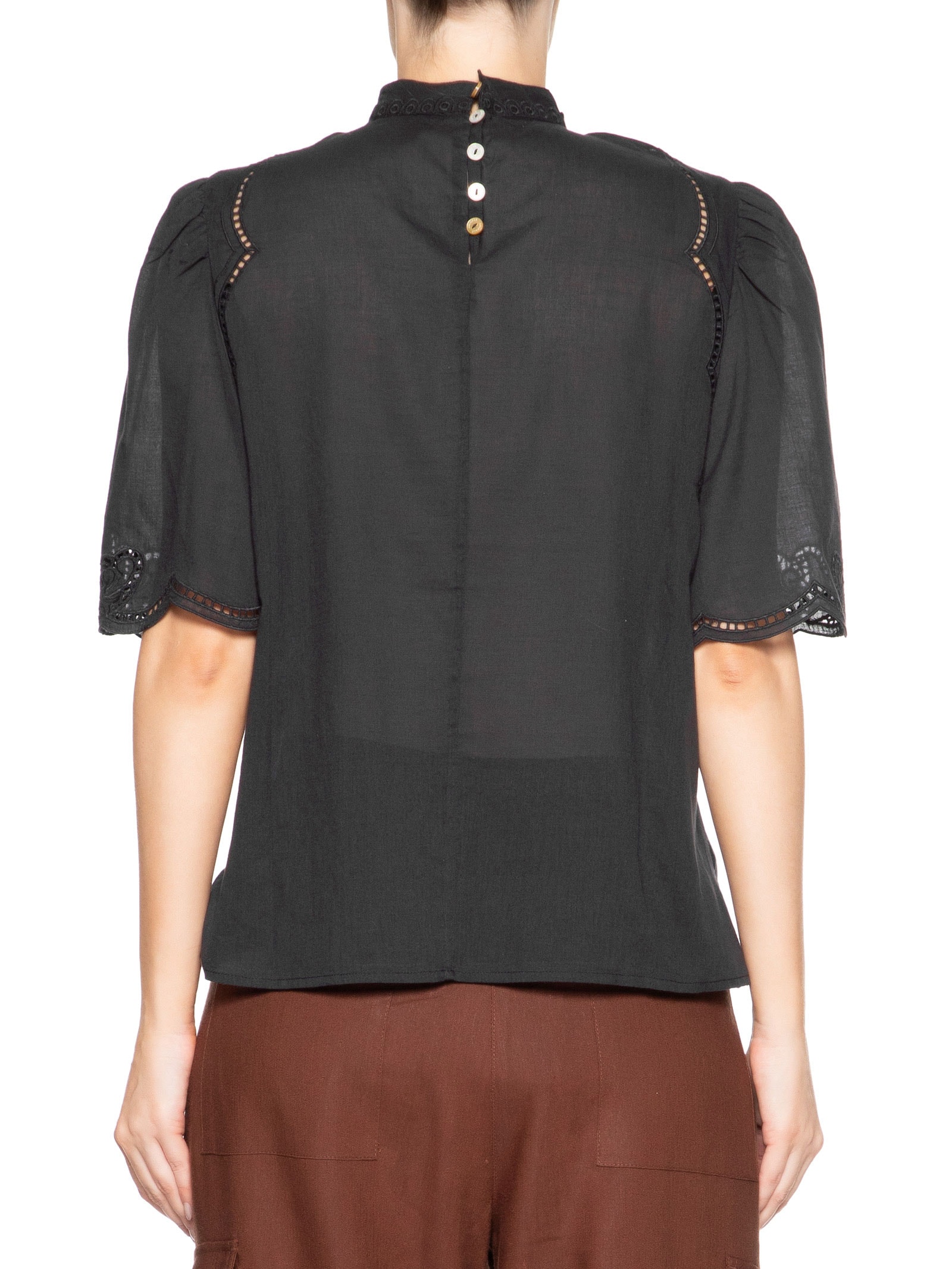 Blusa Feminina De Voil Manga Curta Com Gola Preto Animale